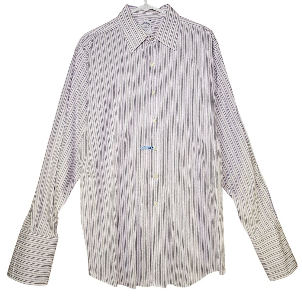 Brooks Brothers Purple Striped French‎ Cuff Non-Iron Dress Shirt 16-35 Regular - Picture 2 of 7